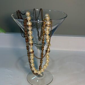 J.Crew Multi-Strand Layered Faux Pearl & Gold-Tone Necklace